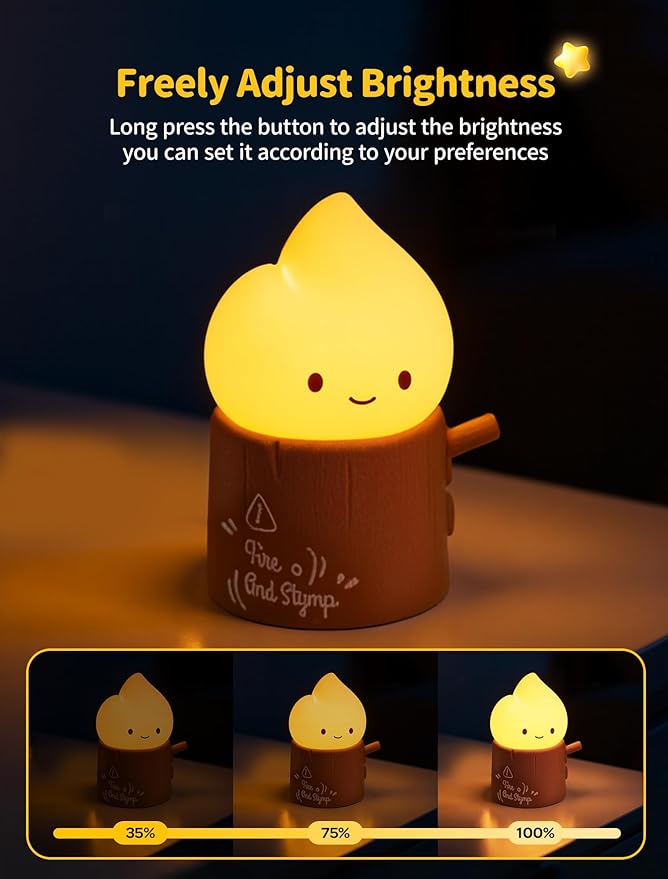 Tarinks Stump Fire Night Light, Flameless Candles Lamp, Torch Stump Light, Rechargeable Silicone Flame lamp, Cute Night Light for Bedroom, Outdoor, Camp, Funny Gifts for Kids Teens Adults
