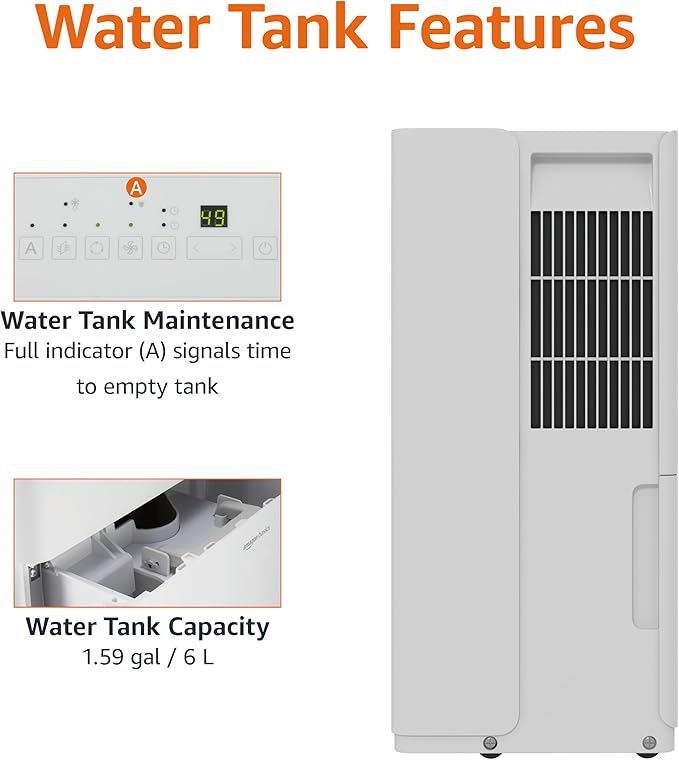 Amazon Basics Dehumidifier, 35-Pint, Energy Star Certified, for Basement, Bathroom and Other Rooms Up to 2500 SFT, with Timer, auto-defrost, Overflow Protection, White