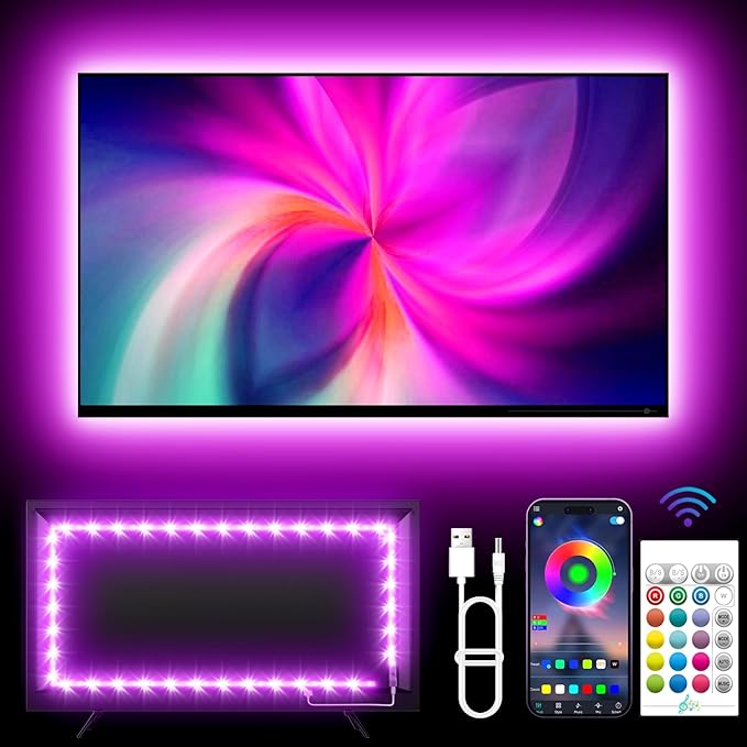 KANTUTOE TV Backlights, 13.1FT LED Lights for 32-65 Inch TV, RGB TV LED Lights Behind, Music Sync Bluetooth APP and Remote Control TV LED Strip Lights USB Powered for Gaming/Bedroom