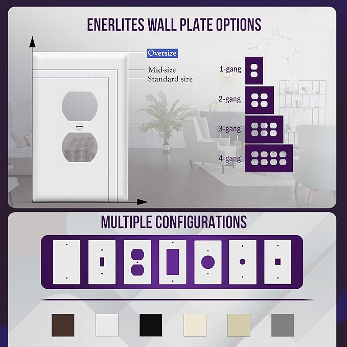 ENERLITES Jumbo Duplex Receptacle Outlet Wall Plate, Electrical Outlet Covers, Gloss Finish, Over-Size 1-Gang 5.5" x 3.5", Polycarbonate Thermoplastic, 8821O-W-10PCS, White (10 Pack)