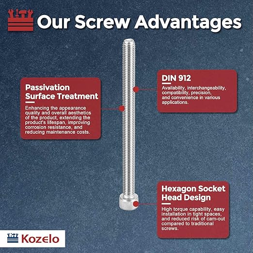 Kozelo 2pcs Socket Head Cap Screws - [M10-1.5 x 120mm] 304 Stainless Steel Allen Socket Drive for Electrical Motor 3D Printing Fan Engine Replacement Use, Silver