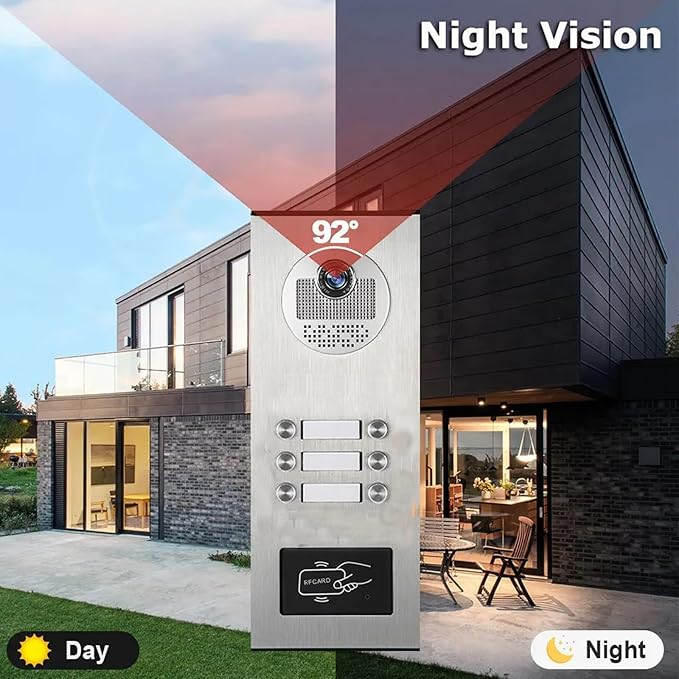Wired Apartment Video Intercom System,1080P HD Video Doorbell, Compatible with 6 Units 7-inch Touchscreen,Supports Motion Detection,Two-Way Audio, Tuya Smart Home
