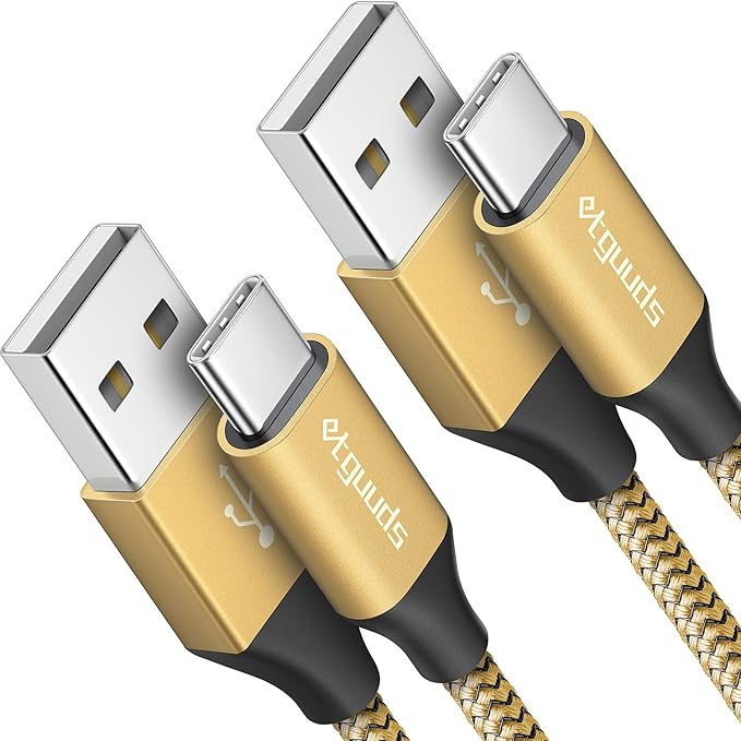 etguuds USB A to USB C Cable 6ft, 2-Pack, 3A Fast Charging Type C Charger Cord for iPhone 17 16 15 Pro Max 16e 17 Air, Samsung Galaxy S25 S24 S23 S22 S21 S20 A17 A16 A56 A55 Flip Fold, Gold