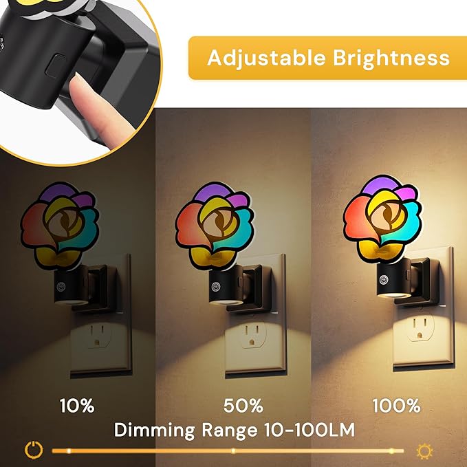 L LOHAS LED Night Lights Plug into Wall, Night Light with Light Sensor, 3000K Soft White, 0-100LM Brightness Adjustable, Acrylic Rose Nightlight for Bathroom Bedroom Hallway[2 Pack]