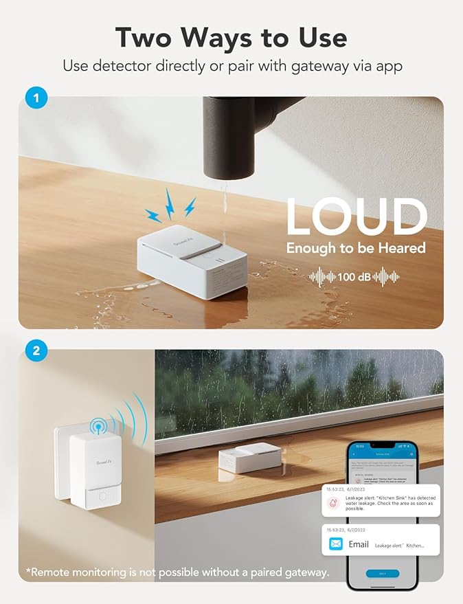 GoveeLife Water Leak Detectors 5 Pack, 100dB Adjustable Audio Alarm and Leak and Drip Alerts, Detector for Home, Bedrooms, Basement, Warehouse, Cabin/RV