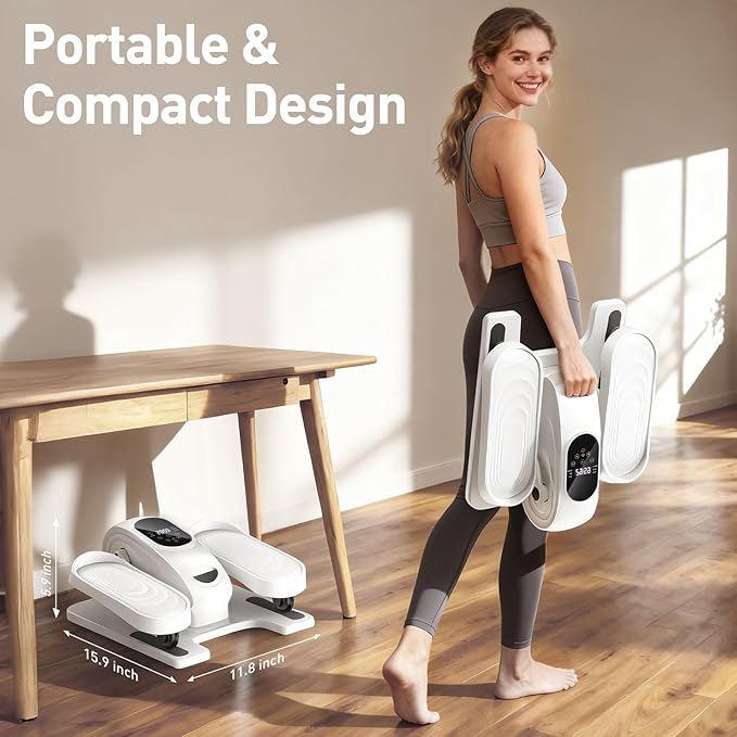 DamKee Under Desk Elliptical Exercise Machine, Electric Ellipse Leg Exerciser as Seen on TV, 15 Speeds Foot Exerciser While Sitting for Seniors, Portable Seated Pedal Exerciser for Home Office