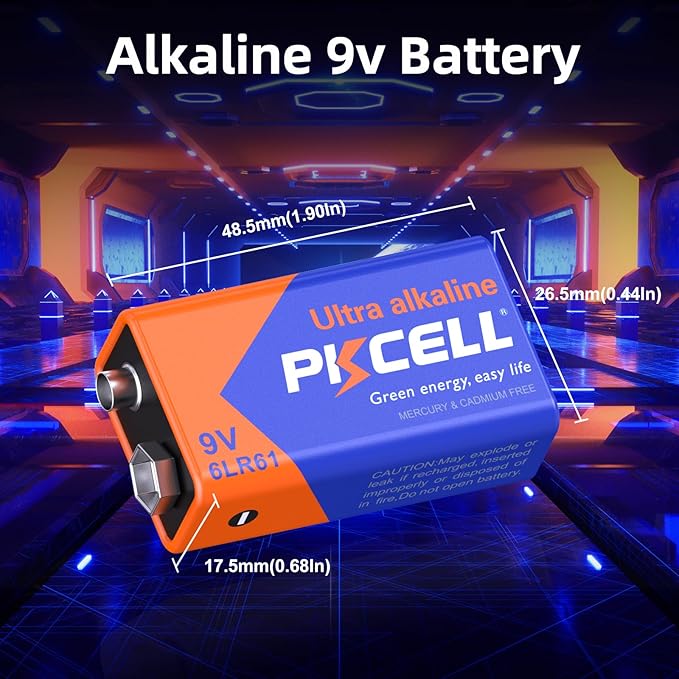 PKCELL 9v Maximum Power Dry Battery – Ultra Long-Lasting 9V Batteries for Smoke Detector 9v 6lr61 Alkaline for Smoke Alarms