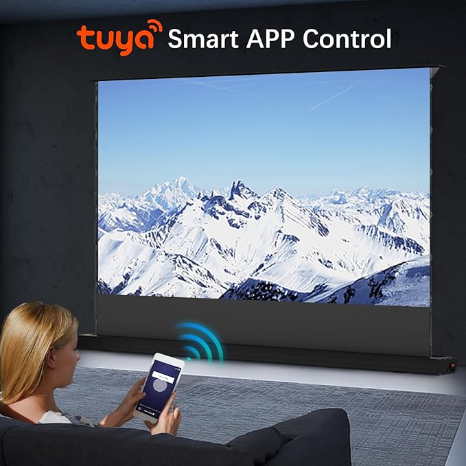 IN&VI Motorized ALR Floor Rising Projector Screen for Long/Standerd Throw Projector,Movie Screen for Home Theater,Motorized Projector Screen 4K/8K Ultra HD Active 3D (100 Inch/16:9)