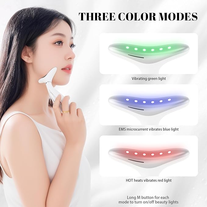 Sveekery Facial Sculptor with Red Light Therapy, Microcurrent & Vibration Massager, Portable Anti-Aging Device for Face and Neck Care, Wrinkle Reducer Face Lift Tool (White) – Valentine’s Gift