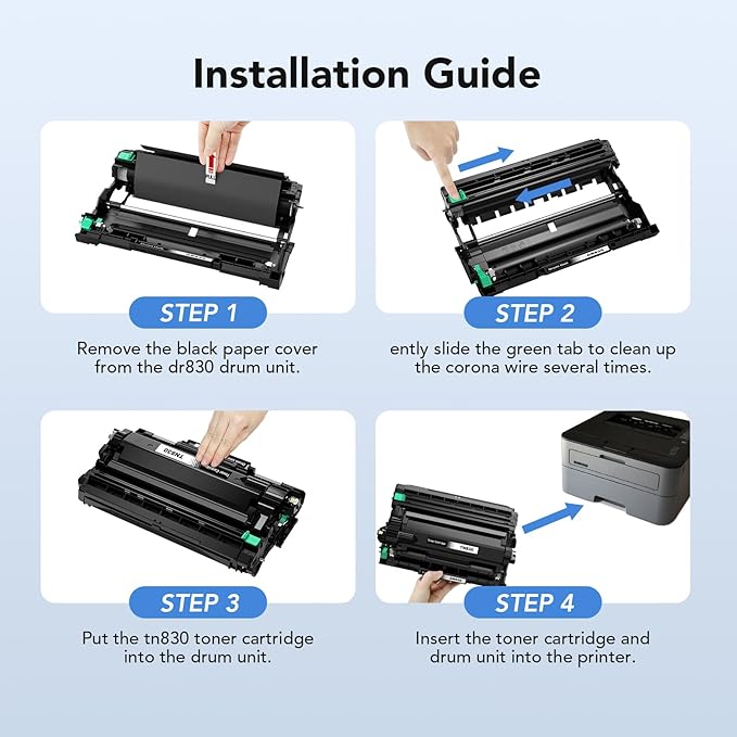DR830 Drum Unit (Not Toner) Compatible Replacement for Brother DR830xl DR830 Drum TN830XL Toner Cartridge Use for HL-L2460DW HL-L2405W DCP-L2640DW Brother MFC-L2820DW MFC-L2900DW, 2 Pack of Black