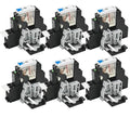 6 Pcs 12 Amp Power Relay Switch 12V DC Relay Coil, 5 Pin SPDT 1NO 1NC with Test Button, LED Module Light, Socket Base, DIN Rail