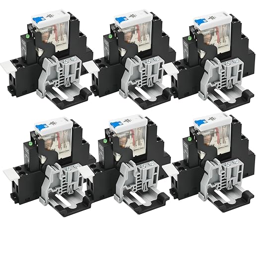 UL Listed 6Pcs 8 Amp Mini Electromagnetic Relay with Test Button 12V DC DPDT 2NO 2NC 8Pin Socket Base with Indicator Light Signal for PLC 12V Relay Din Rail