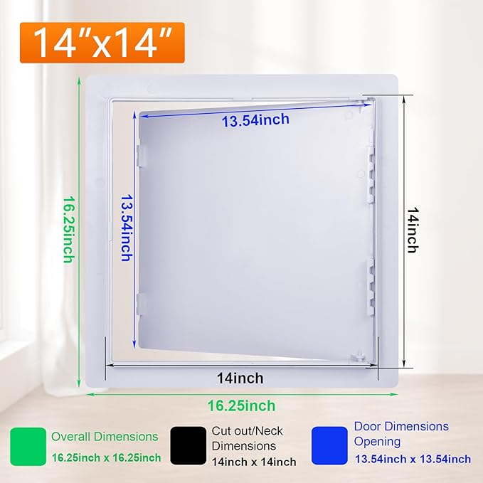 Suteck Plastic Access Panel for Drywall Ceiling 14 x 14 Inch Reinforced Plumbing Wall Access Doors Removable Hinged White 14 x 14