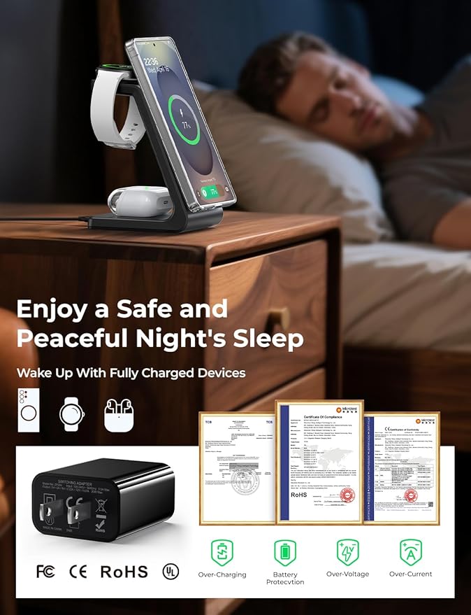 Magnetic Wireless Charger for Samsung, 3 in 1 Mag-Safe Charging Station for Galaxy Watch Ultra/8/7/6, Galaxy Watch Charger, Mag-Safe Charger for S25 Ultra S24 S23 S22/ Z Fold7/ Flip7, Galaxy Buds