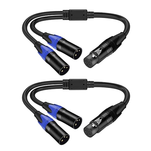 LanSenSu XLR Female to 2 XLR Male Patch Y Cable, Balanced Microphone Splitter Cord, Audio Adaptor, 11.8 Inches (2Pack)