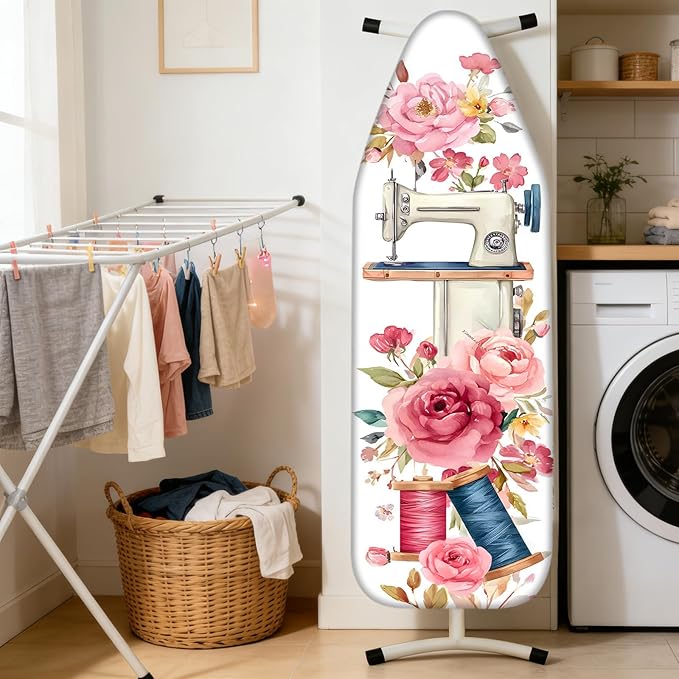 Nuxovilar Ironing Board Cover Needle Cotton 15x54 Inches | Ironing Board Cover and Pad Vintage Floral Needle Cotton for Bedroom, Laundry Nook, Craft Room