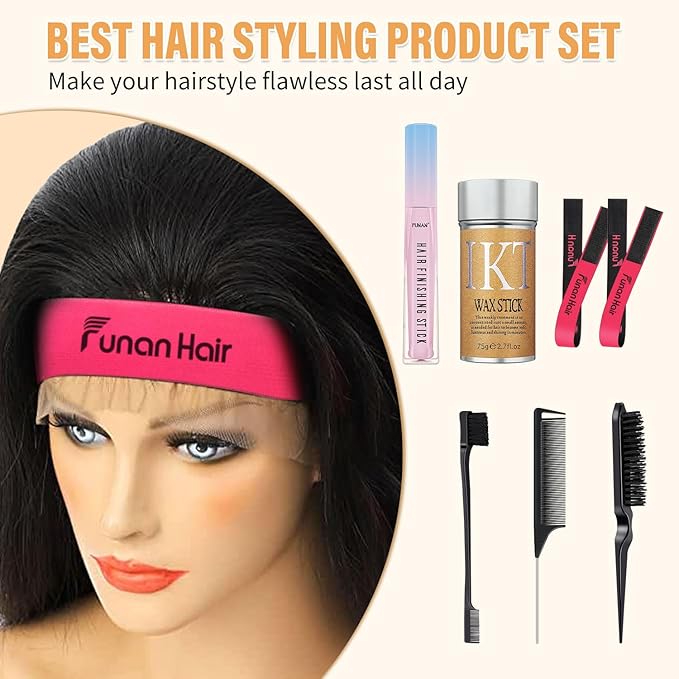 PasaRose 7Pcs Hair Wax Set for Non-Greasy Styling - Includes Wax Sticks, Finishing Sticks, Styling Combs, and Elastic Bands