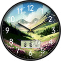 SCOAGE Digital Large Display Silent Wall Clock with Temperature Date Mountain Flowers Modern Non-ticking Battery Operated Mount Clocks Bathroom Kitchen Clock Farmhouse Living Room Office Decor 14 Inch
