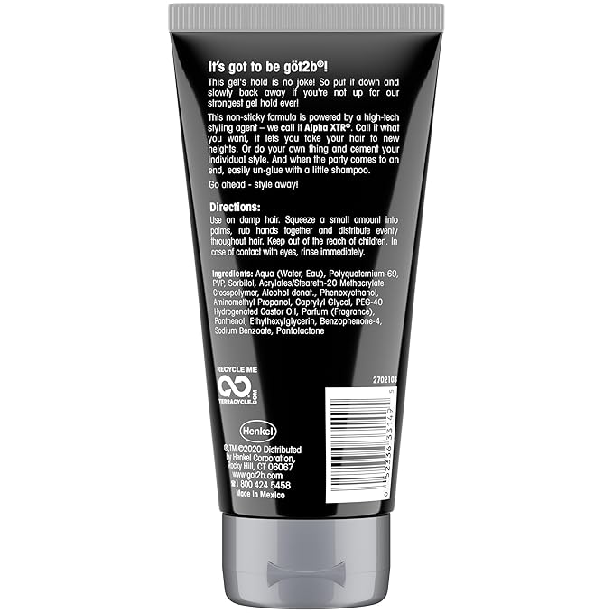 got2b Ultra Glued Invincible Styling Gel Set, 6 Fl Oz (2-Tube) + 1.25 Fl Oz Travel Size, Hair Gel for Men and Women with Extra Strong Hold, Non-Sticky, No-Flake Formula for Vertical Styles