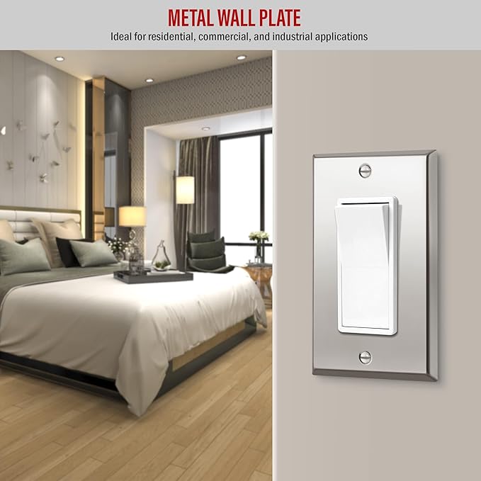 ENERLITES Decorator Switch or Outlet Metal Wall Plate, Stainless Steel 201, Corrosion Resistant, Size 1-Gang 4.50" x 2.76", 7731-PC, Polished Chrome, Silver
