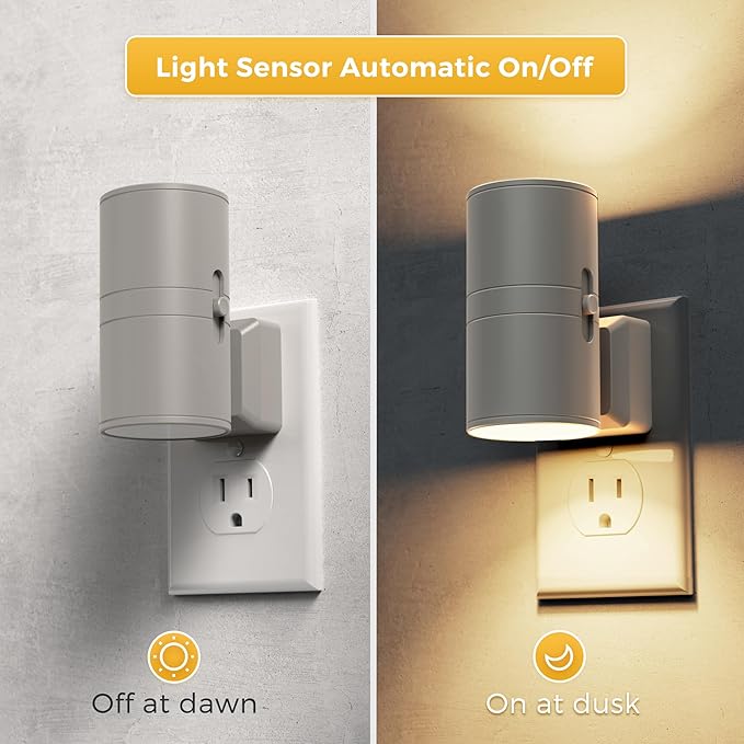L LOHAS LED Night Light Plug in, 2 Pack, Night Lights Plug into Wall, Light Sensor, Cement Gray Housing, Soft White Nightlight, 3000K 100LM Dimmable Nightlights for Hallway Bedroom Stairway