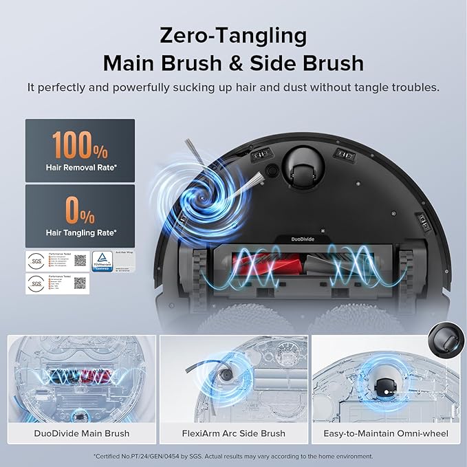 Roborock Qrevo Edge S5A Robot Vacuum and Mop, 18,500Pa, Zero-Tangling, DuoDivide Main Brush, FlexiArm Side Brush, Hot Water Mop Washing & Self-Cleaning, Warm Air Drying, Self-Emptying, Black