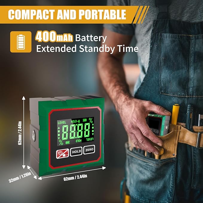 Comodico Digital Angle Finder with Laser, 4 Side Magnetic Angle Gauge Cube Inclinometer with Backlight, USB Charging Electronic Level Tool Protractor for Woodworking, Table Saw