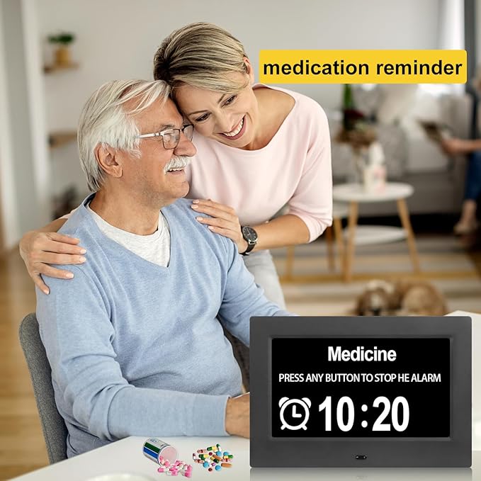 Irednolw 7inch Large Impaired Vision Digital Alarm Clock with Day and Time, Digital Day Clock for Seniors with Auto Dimming / 8 Alarms Clock