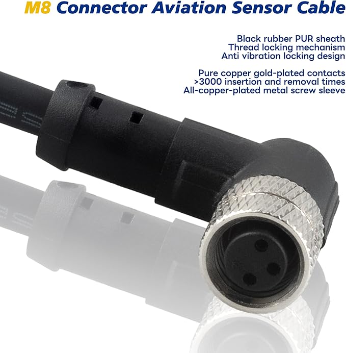 Lonlonty M8 Connector Aviation Sensor Cable - Female 3 Pin Right Angle 6.5Ft/2M Aviation Socket Shielded Electrical Cable for Industrial Automation Control,Fieldbus Module,Device Network