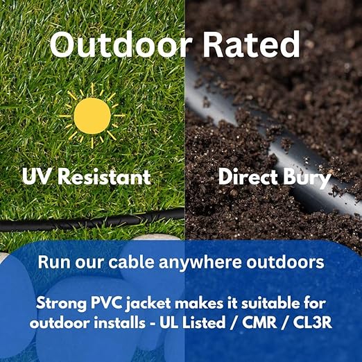 Elite 14/2 Speaker Wire 100ft, UL Listed, CMR/CL3R, (Riser/In-Wall & Outdoor/In-Ground (Direct Burial)- 100% Oxygen Free Pure Bare Copper (OFC), 14AWG/2-Conductor, 100ft Bulk Cable (105 strands) Black