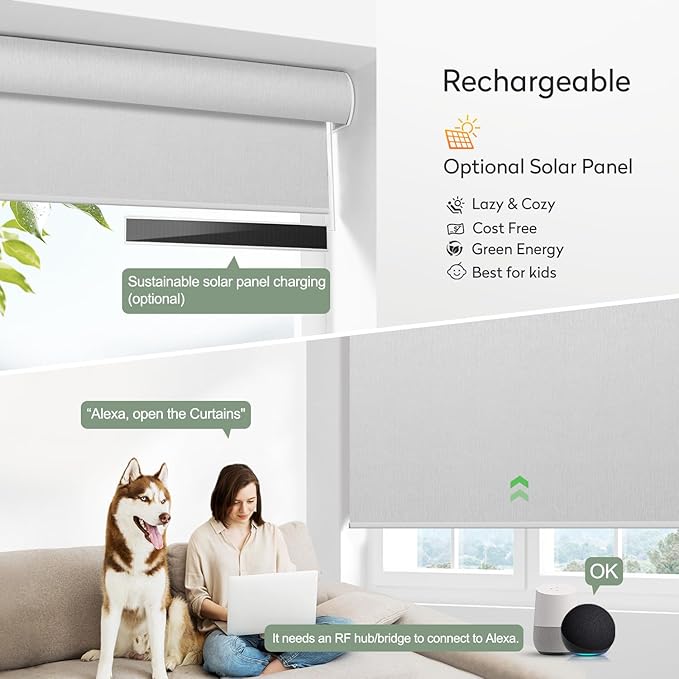 Zshine Motorized Blackout Window Blinds Customize Width (23-95 Inches) Remote Control Wireless and Rechargeable Roller Shades Blinds for Windows, Home, Office, Hotel, Club, Restaurant(82164A)