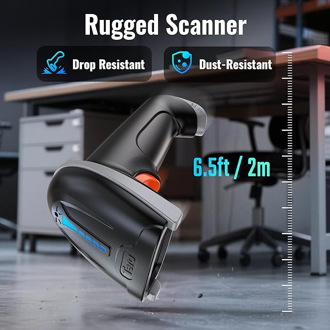 Tera Barcode Scanner Wireless Versatile 2-in-1 (2.4Ghz Wireless+USB 2.0 Wired) with Battery Level Indicator, 328 Feet Transmission Distance Rechargeable 1D Laser Bar Code Reader USB Handheld (Grey)
