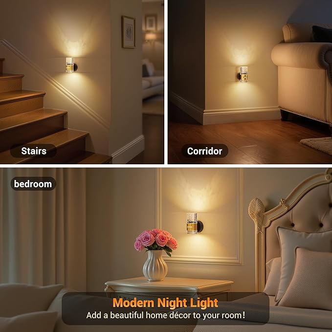 JandCase Motion Sensor Night Light, Wireless Rechargeable Night Light Wall Mounted, 2 Pack Motion Activated Night Lights, Dimmable Nightlight 3000K Warm White, for Bathroom Hallway Stairs