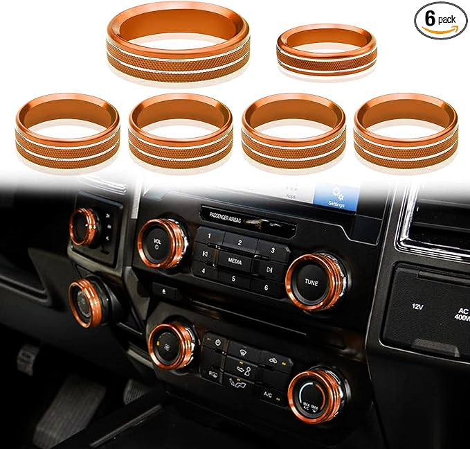 Knob Cover for F150 AC Climate Control Switch/Trailer/4WD/VOL/Tune Button Interior Center Console Trim Accessories Compatible with Ford F150 XLT 2016 2017 2018 2019 (Orange 6 Pcs)