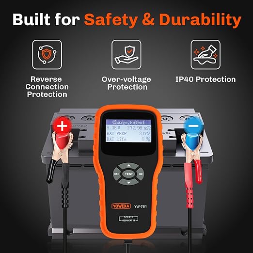 YOWEXA YW-781 Car Battery Tester 12V 24V, Automotive Battery Load Tester and Alternator Analyzer, 100–2000 CCA, 30–200Ah Battery Analyzer for Cars Trucks SUVs RVs Golf Carts