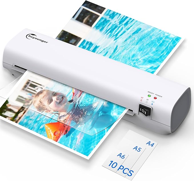 Buyounger Laminator Machine with 10 Laminating Sheets, 9 Inch Laminator Hot & Cold for A4/A5/A6, Thermal Laminating Machine for Home School Office
