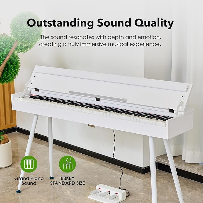 KUMENG Digital Piano 88 Key Weighted Keyboard,Full-Size Desk Progressive Hammer-Action Electric Piano For Beginners, With Sheet Music Stand, Pedal,Power Adapter, Headphone Mode, Usb-Midi