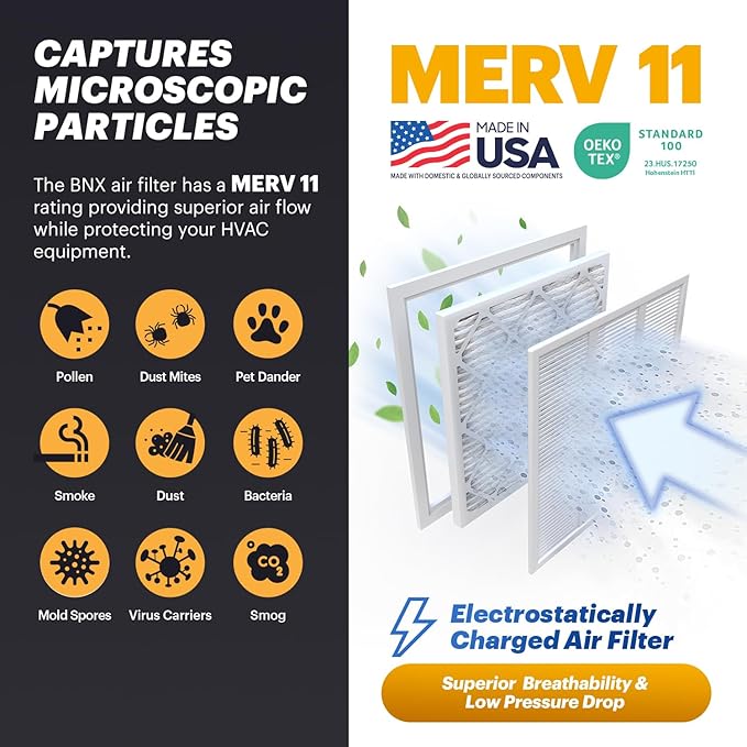 BNX TruFilter 14x30x1 Air Filter MERV 11 (4-Pack) - MADE IN USA - Allergen Defense Electrostatic Pleated Air Conditioner HVAC AC Furnace Filters for Allergies, Dust, Pet, Smoke, Allergy MPR 1200 FPR 7