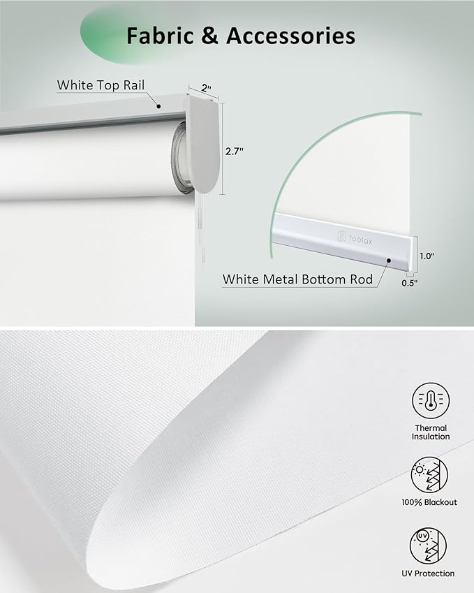 Yoolax Motorized Blinds App Control, Blackout Roller Shades for Windows, Cordless Automatic Shades Roller Window Blinds for Bedroom Living Room Office (Blackout Alpine White, 28" W x 72" H)