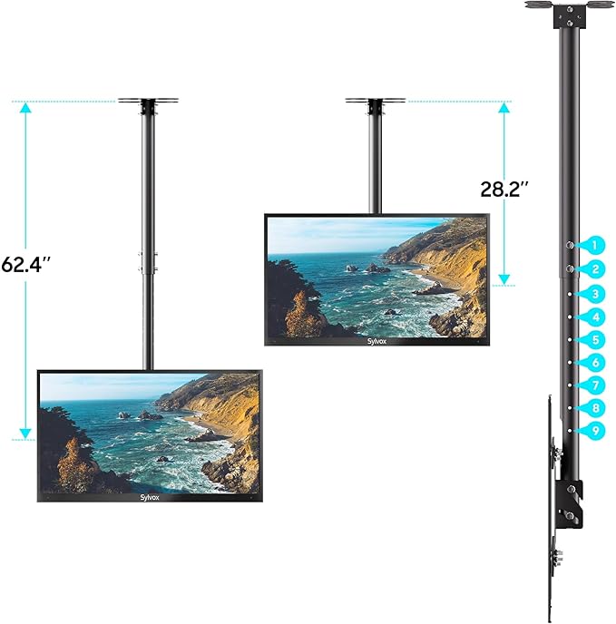 Sylvox Ceiling TV Mount, Outdoor TV Stand Supports Wall Mounting Multiple Angle and Height Adjustments, Multi-Purpose Ceiling Mount TV Bracket for 32-65 Inch Indoor and Outdoor TVs.