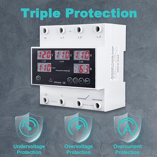 Automatic Transfer Switch, 110V 63A Auto Transfer Switch Real-time Monitoring with LED Display,Din Rail Mount