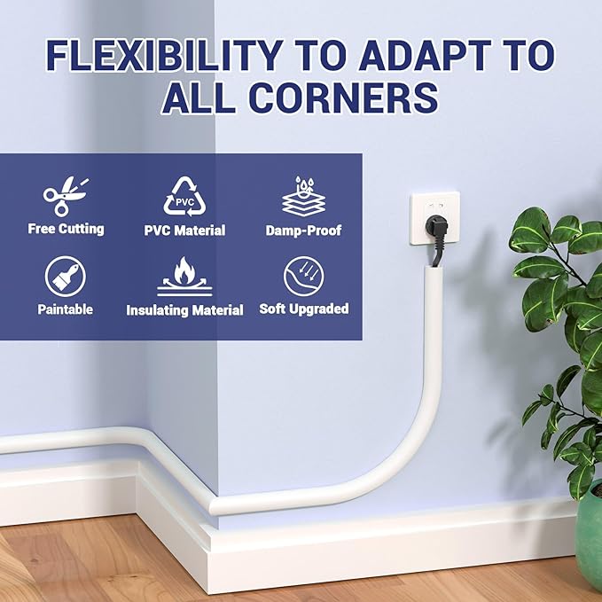 78 in Cord Hider Wall, Wire Covers for Cords on Wall, Flexible Cable Concealer for Cable Hider, Self-Adhesive Silicone Wire Hider for TV Powers Home Office, W0.59inxH0.39in, White