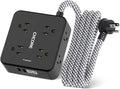 Surge Protector Power Strip - CHCORE 6Ft Braided Extension Cord with 8 Outlets with 4 USB (2 USB C) Charging Ports, Flat Plug Multi Plug Outlet Extender Charging Station for Home Office, ETL, Black