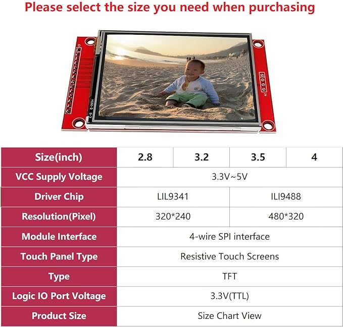 WWZMDiB TFT LCD Touch Display Module SPI Interface for Arduino (3.5", 480x320, ILI9488)