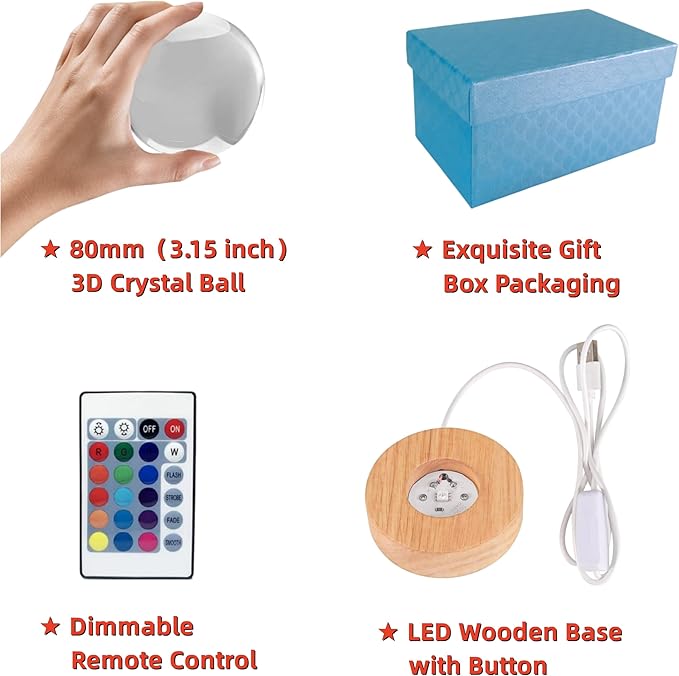 Conalisk 3D Mushroom Crystal Ball Lamp, Lifelike LED Mushroom Night Light, 16 Colors Changing Light, Dimmable Remote Control, Desk Lamp