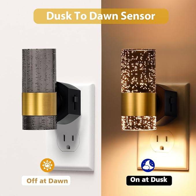 TOSZMOK LED Night Lights Plug into Wall, 2-Pack Bright Plug in Nightlights, Dimmable 0-100LM, Dusk-to-Dawn, Wall Sconce-Style, Auto-On/Off, Home Decor for Bedroom, Bathroom, Hallway, Kitchen, 3000K
