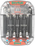 Dlyfull 4 Bay AA AAA Battery Charger with Temperature Monitoring, Independent Slots for 1.5V Lithium & 1.2V NiMH NiCd Rechargeable Batteries, Cable Included