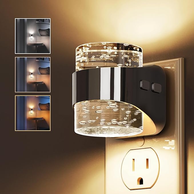 L LOHAS LED 3CCT Night Lights Plug into Wall, 3000K/4000k/5000K Adjustable Color Temperature Night Light,Bubble Nightlight with Dusk to Dawn Sensor for Rooms Bathroom Hallway