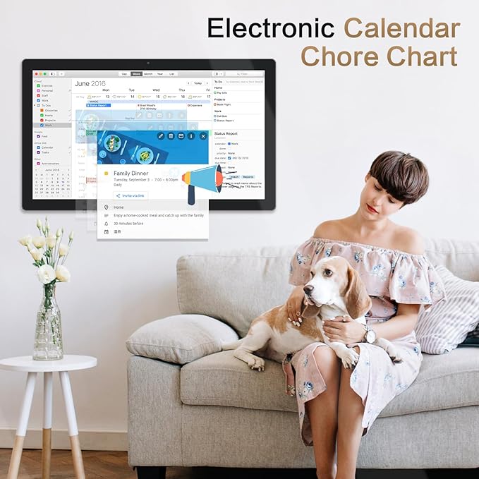 WOGO 32 inch Digital Calendar & Chore Chart, Touchscreen Interactive Monitor for Family Schedules, Built in Speakers and Camera, Electronic Calendar Include Wall Mount & Desk Stand