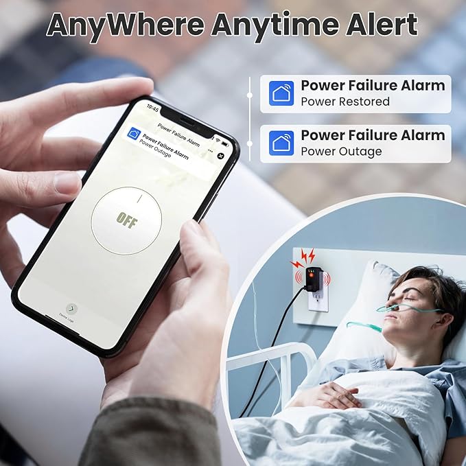 Power Failure Alarm WiFi, Smart Power Outage Alarm with App Notifications, Mini Size Freezer Alert with Loud 110dB & LED Indicator & Voltage Detection, Home Power Monitor for GFCI Trips, Sump Pump ﻿